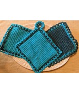 Turquoise Tile Crocheted Potholder and Dishcloth Set - $15.00