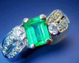 Original EARTH MINED EMERALD DIAMOND Deco Engagement Ring Vintage SOLID ... - $8,165.25