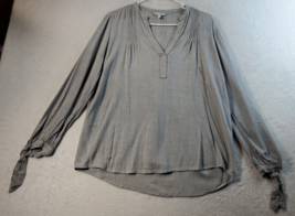 Lucky Brand Blouse Top Womens Small Gray 100% Viscose Long Sleeve V Neck Pleated - £13.89 GBP