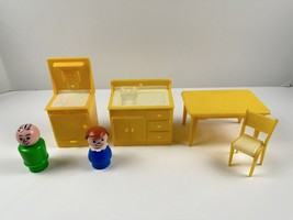 Vntg 1972 Fisher Price Doll Furniture Stove, Sink, Table, 1 Chair, Man &amp; Woman - £13.69 GBP