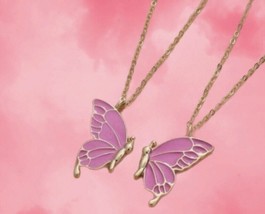 Set Of 2 Gold Necklaces - 2 Pink Butterfly Matching Necklaces - £9.57 GBP