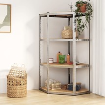 vidaXL 4-Layer Adjustable Corner Shelf, Silver Steel & Wood, Storage Solution - $3,731.22 MXN