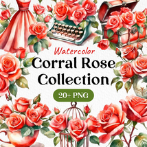 Bundle Watercolor Corral Rose Collection Clipart PNG - £2.38 GBP