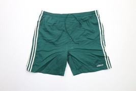 Vintage 90s Adidas Mens Large Faded Spell Out Striped Nylon Soccer Shorts Green - £35.01 GBP