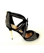 Guess Bette Black Gold Pin Dot Tie Front Sandals Heels Shoes Women&#39;s 7 M... - £66.48 GBP