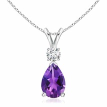 ANGARA Amethyst Teardrop Pendant Necklace with Diamond in Silver (12x8mm) - $512.47+