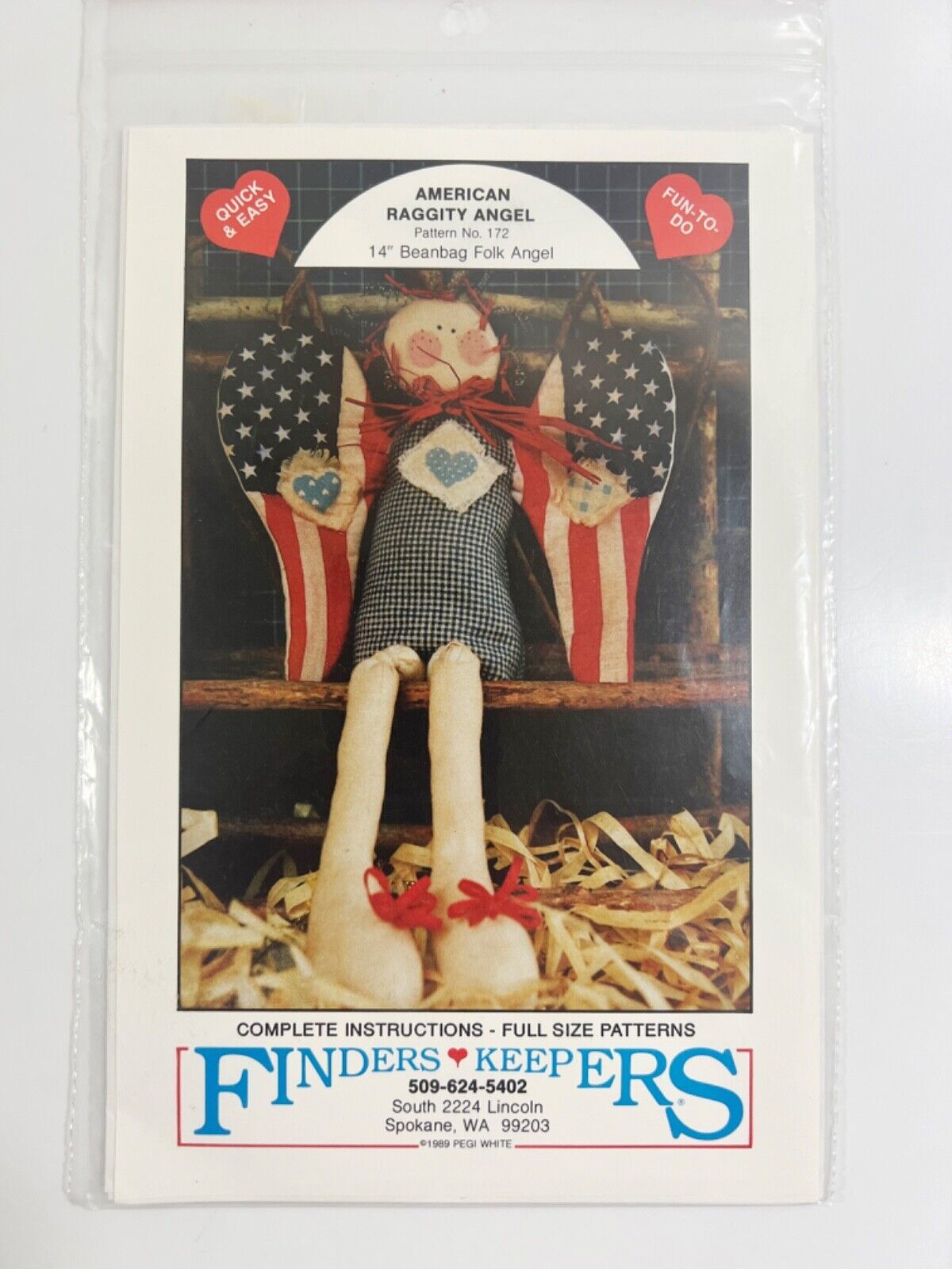 14&quot; Raggity Angel American Craft 172 Sewing Pattern Finders Keepers Bean... - $9.89