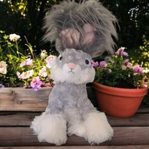 MTY International Bunny Rabbit 15&quot; Gray White Plush Stuffed Animal Bushy Ears - £15.55 GBP