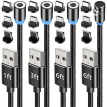 Magnetic Charging Cable 4-Pack [1Ft/3Ft/6Ft/6Ft], 360 Rotating Magnetic Phone Ch - £22.13 GBP