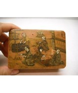VINTAGE Wooden TRINKET Box ASIAN Artwork Top RED Overall RECTANGLE Shape - £27.35 GBP