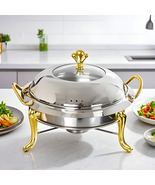 SOGA 4X Stainless Steel Gold Accents Round Buffet Chafing Dish Cater Foo... - $299.50
