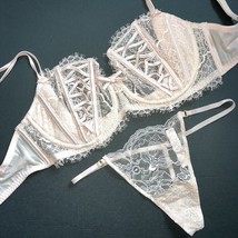 Victoria&#39;s Secret unlined 34DD,34DDD BRA SET S thong PINK lace up DREAM ... - £54.37 GBP