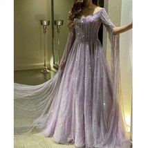 Beautiful Lilac Beaded Elegant Luxury V-Neck Evening Dresses Gowns 2023 For Wome - £630.23 GBP