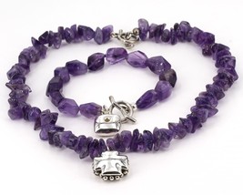 Simon Sebbag Chunky Amethyst Beaded 16&quot; Necklace with Sterling Cross + Bracelet - £89.69 GBP