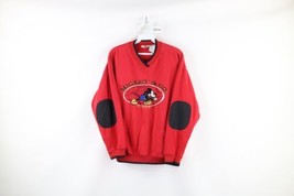 Vintage 90s Disney Womens Medium Faded Mickey Mouse Elbow Patch Sweatshirt Red - £35.00 GBP