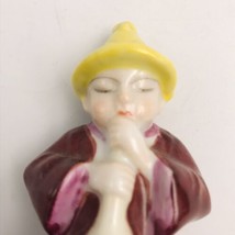 Vintage Occupied Japan Asian Man Playing Horn Trumpet w/ Cone Hat 5&quot; Tall  - $12.19