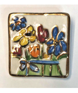 Porcelain Ceramic Art W/Multiple Colored Flowers Framed &amp; Detailed In Gold - £6.75 GBP