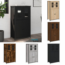 Industrial Wooden Large Home Storage Cabinet Unit With 4 Doors Glazed Display - £104.09 GBP+