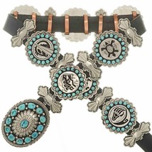 Navajo Sterling Silver Concho Belt Arizona Turquoise Storyteller Native Symbols - £1,933.56 GBP