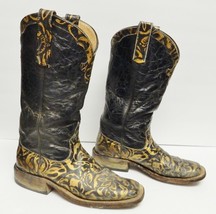 Logan Boot Company Leather Skin Cowboy Western Black Gold Tone Design Me... - £141.77 GBP