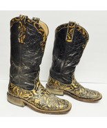 Logan Boot Company Leather Skin Cowboy Western Black Gold Tone Design Me... - £141.49 GBP