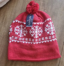 Winter Ski Hat Pom Beanie Snowflake Red &amp; White Lined Snow Cap BRAND NEW Cute - £4.59 GBP