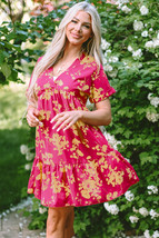 Rose Floral Print Batwing Sleeve Smock Dress - $15.57