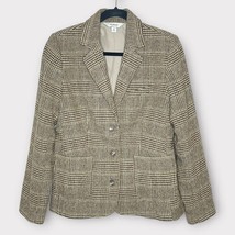 L.L. BEAN houndstooth plaid wool/silk blend Academia 3 Button Blazer Siz... - £34.24 GBP