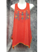 Red Camel Coral Sharkbite Tank Top Large Boho Embroidered Aztec Design B... - £10.86 GBP