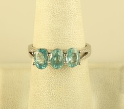 Vintage Sterling Silver Chuck Clemency Aquamarine Trio Stone Ring Signed STS 925 - £51.68 GBP