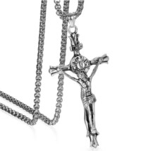 Stainless Steel Mens Cross Pendant Necklace  Jesus Christ Gift - $28.01+