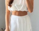 Zara White Fluid Shoulder Pad Cropped Sleeveless Blouse Size Small NWT 5... - $28.71
