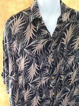 Sierra Palms  Hawaiian Shirt 100%  Rayon Large Black and Beige Jacquard - $17.82