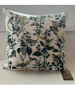 Envogue Hand Embroidered Pillow Bird Butterfly Cream Blue Green Feather ... - $49.49