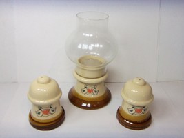Vintage Country Duck Pattern Salt &amp; Pepper Shakers W Matching Hurricane Lamp - £11.79 GBP