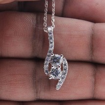 1.2Ct Round Cz Diamond Two Stone Forever Necklace Pendant in 14K White Gold Over - £38.25 GBP