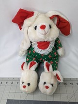 White Rabbit Christmas Plush Quilted Body Santa Cap 14 Inch Stuffed Animal Toy - £39.91 GBP