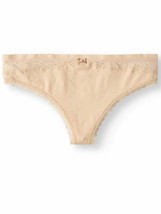 Two (2) Pair No Boundaries Women&#39;s Cotton Lace Thongs Lt Cappuccino LARG... - £11.75 GBP
