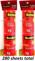 2 Scotch-Brite Lint Roller Refill Tears Cleanly Sticky experts  70 sheets x 4 pk - £12.45 GBP