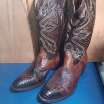 cowboy boots Mens Ferrini, dk br heel toe inlay,foxing ostrich sz:9.5D item:p439 - £222.33 GBP