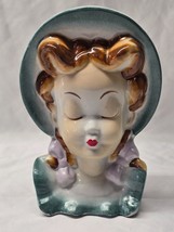 Vintage ROYAL COPLEY Girl In Blue Bonnet Head Wall Pocket OR Free Standi... - $25.06