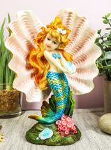 Aquamarine Mermaid Mergirl Holding Blue Sconce By Giant Pearl Shell Stat... - $34.84 CAD