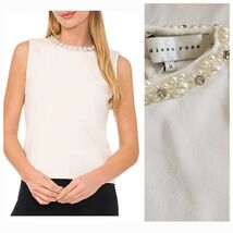 English Factory White Janet Beaded Neck  Sweater Top M - $38.61