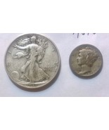1937 Walking Liberty Half Dollar &amp; 1937S Liberty Dime, circ 90% Silver N... - £23.35 GBP