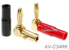 1-Pair Gold Plated Right-Angle Screw-Type Banana Plugs W/Plastic Boots, ... - £9.84 GBP