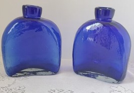Cobalt Blue Glass Bottle Hand Blown Bud Vase Clear Bottom Mexico Set Pontil 5&quot; - £31.02 GBP