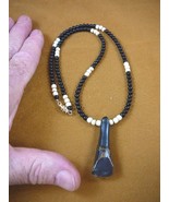(W29-1) Yak long-haired bovid TOOTH black Onyx + white beaded NECKLACE t... - $53.49 CAD