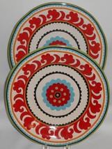 Set (2) Pier 1 SUZANI MEDALLION PATTERN Red Center Design DINNER PLATES - $49.49