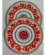 Set (2) Pier 1 SUZANI MEDALLION PATTERN Red Center Design DINNER PLATES - $67.57 CAD