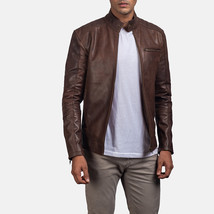 LE Dean Brown Leather Biker Jacket - £108.85 GBP+